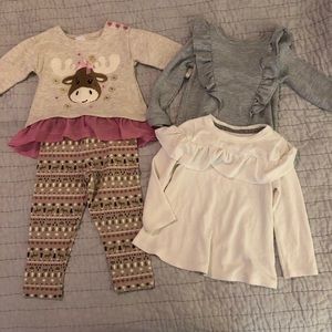 BUNDLE- Matching outfit and two cute tops, 18 mo